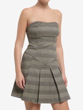 Hot Topic Strapless Plaid Pleated Mini Dress